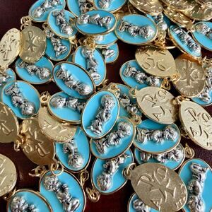 60 Charms, Light Blue Boy Two-Tone Communion Medals, Made in Italy,  Size 1"